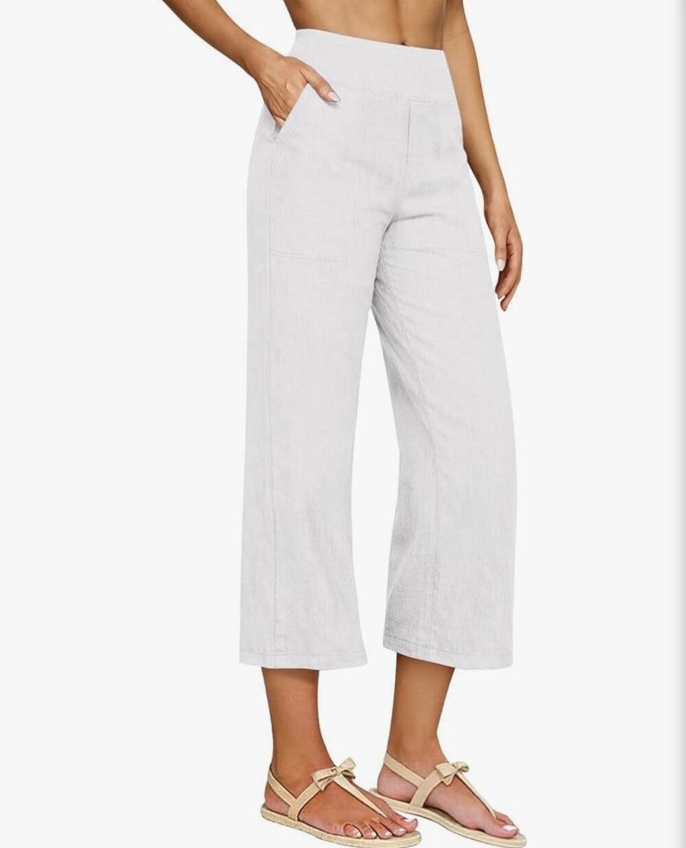 Rjognt Set of 2 Capris Pants Cotton Linen Wide Leg Trouser Size Large